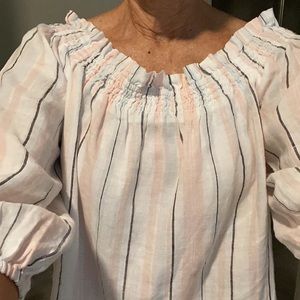 Vince camuto off the shoulder linen pink striped top